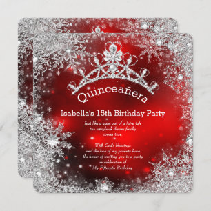 Invitación Quinceanera 15º invierno Wonderland Plata Rojo