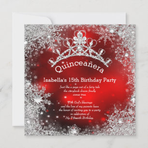 Invitación Quinceanera 15º invierno Wonderland Plata Rojo