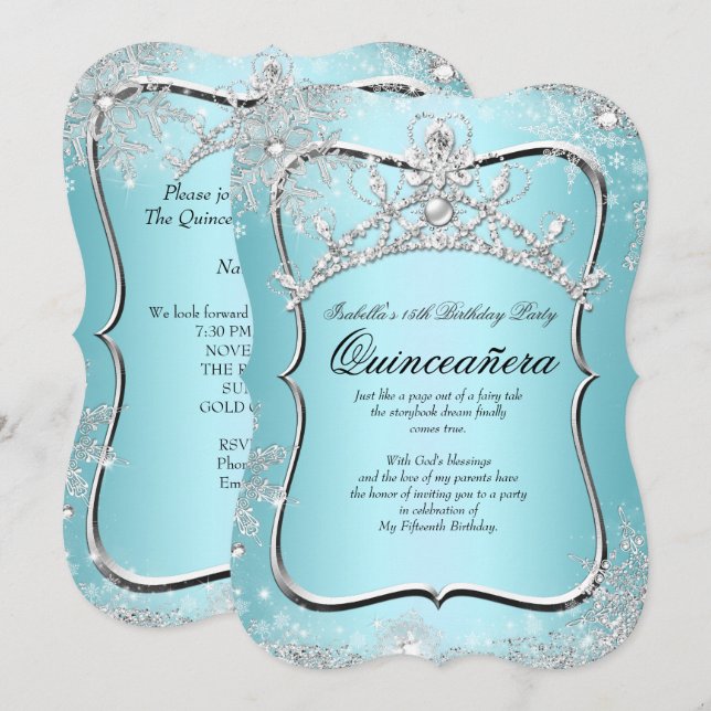 Invitación Quinceanera 15º invierno Wonderland Silver Blue (Anverso / Reverso)