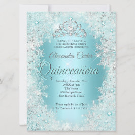 Invitación Quinceañera 15º Linda Plateada Azul Teal Copo de N