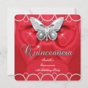 Invitación Quinceañera 15º Mariposa Roja Perla Fiesta
