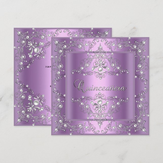 Invitación Quinceanera 15º Partido de Cumpleaños Lilac Pearl (Anverso / Reverso)
