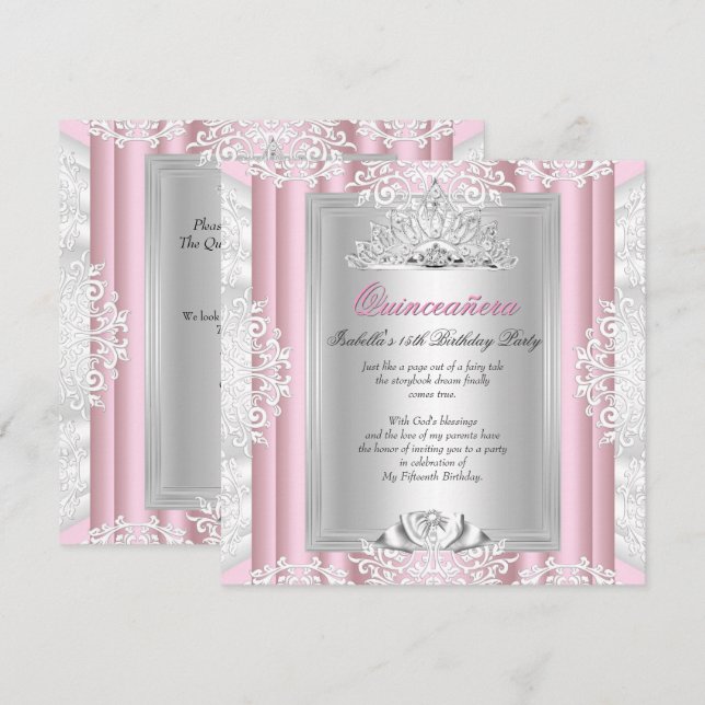 Invitación Quinceanera 15º partido de cumpleaños luz rosa (Anverso / Reverso)