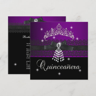Invitación Quinceanera 15º partido de cumpleaños morado negro