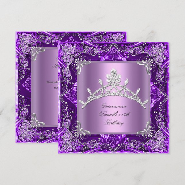 Invitación Quinceanera 15º partido de cumpleaños Purple Lilac (Anverso / Reverso)
