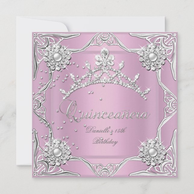 Invitación Quinceanera 15º Partido de Cumpleaños Rosa suave (Anverso)