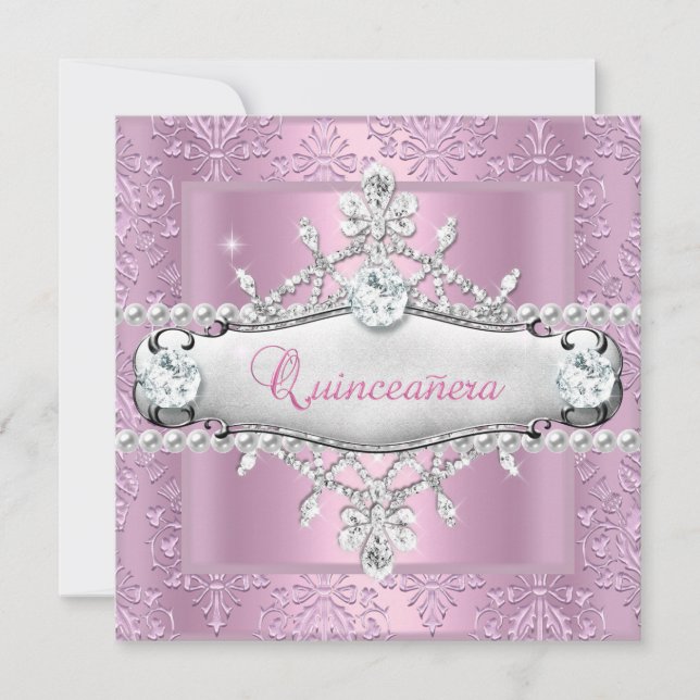 Invitación Quinceanera 15º partido de cumpleaños Rosa Tiara (Anverso)
