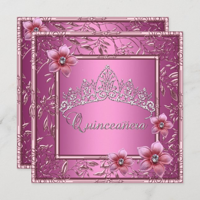 Invitación Quinceanera 15º partido de cumpleaños Rosa Tiara P (Anverso / Reverso)