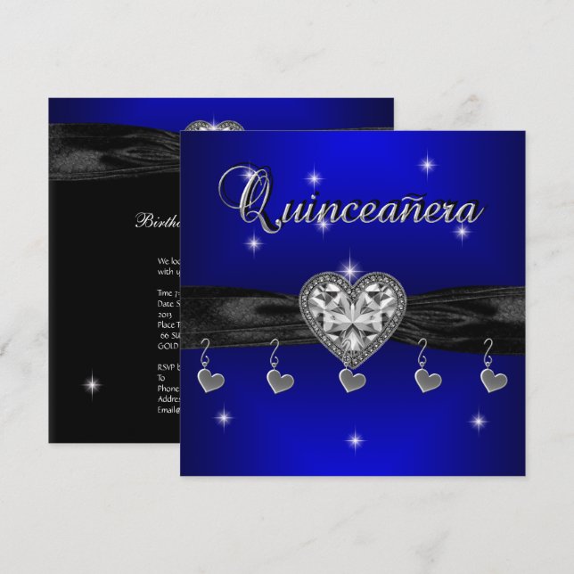 Invitación Quinceanera 15º partido de cumpleaños Royal Blue B (Anverso / Reverso)