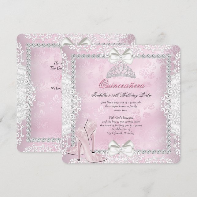 Invitación Quinceanera 15º partido de cumpleaños tacones rosa (Anverso / Reverso)