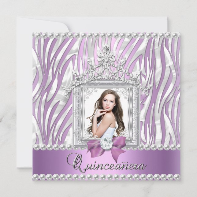 Invitación Quinceanera 15º Partido de Cumpleaños Zebra Lilac  (Anverso)