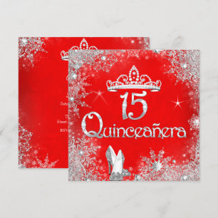 Invitación Quinceañera 15º Plata Rojo Copos de Nieve Fiesta 2