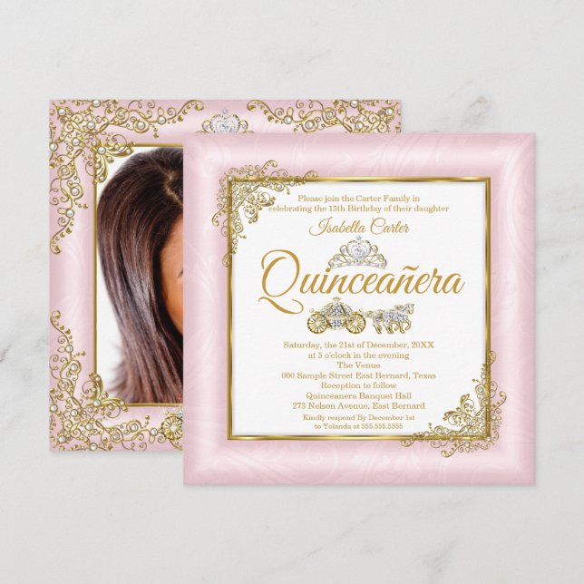 Invitación Quinceanera 15º portafotos rosadas de Rubor (Anverso / Reverso)