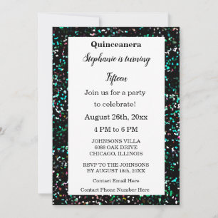 Invitación Quinceanera 15º Purpurina de cumpleaños Multicolor