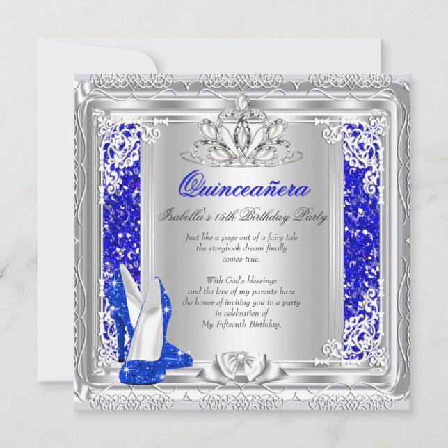 Invitación Quinceanera 15º Purpurina de cumpleaños zapatos az (Anverso)
