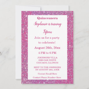 Invitación Quinceanera 15º Purpurina de oro rosa de cumpleaño