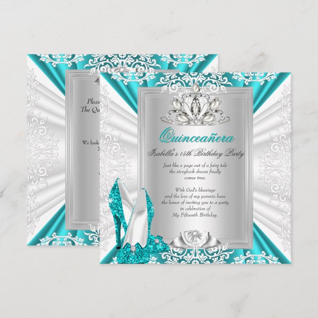 Invitación Quinceanera 15º Purpurina del partido de cumpleaño (Anverso / Reverso)