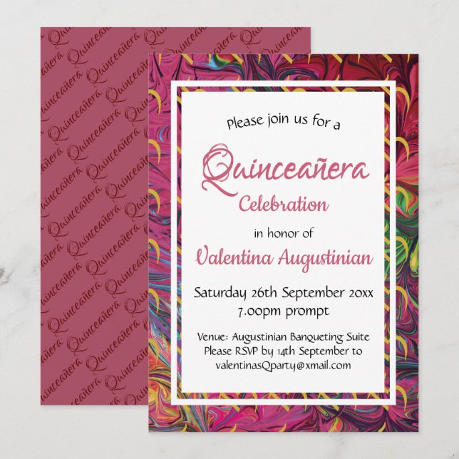 Invitación Quinceañera 15º ROSA personalizado de la retro de  (Anverso / Reverso)
