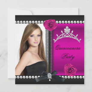 Invitación Quinceañera 15º Rosa Rosa Negra Foto
