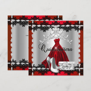 Invitación Quinceañera 15º Tiara de Diamantes Plata y Negro R