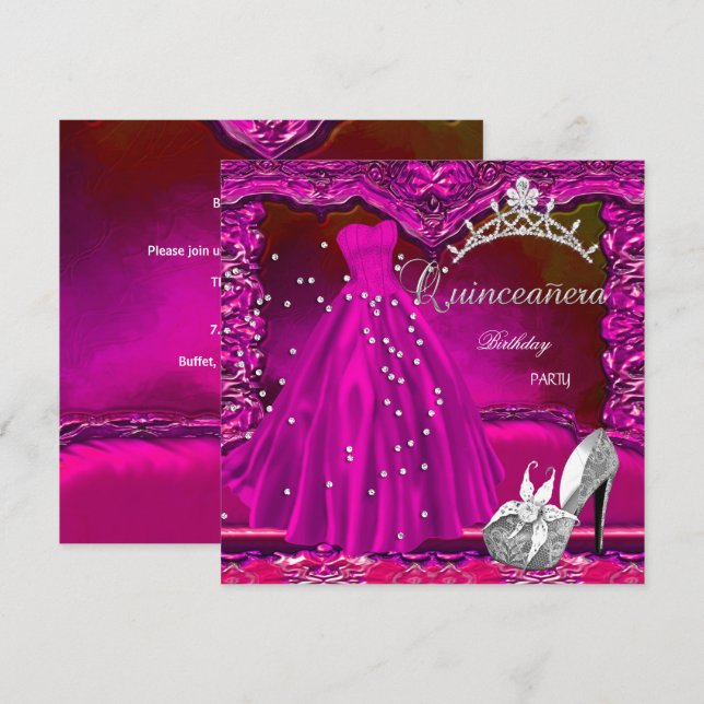 Invitación Quinceanera 15º Vestido Rosa del Partido de los Cu (Anverso / Reverso)