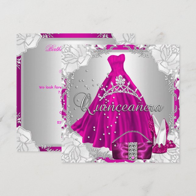 Invitación Quinceanera 15.ª Calzado De Vestido Rosado De Cump (Anverso / Reverso)