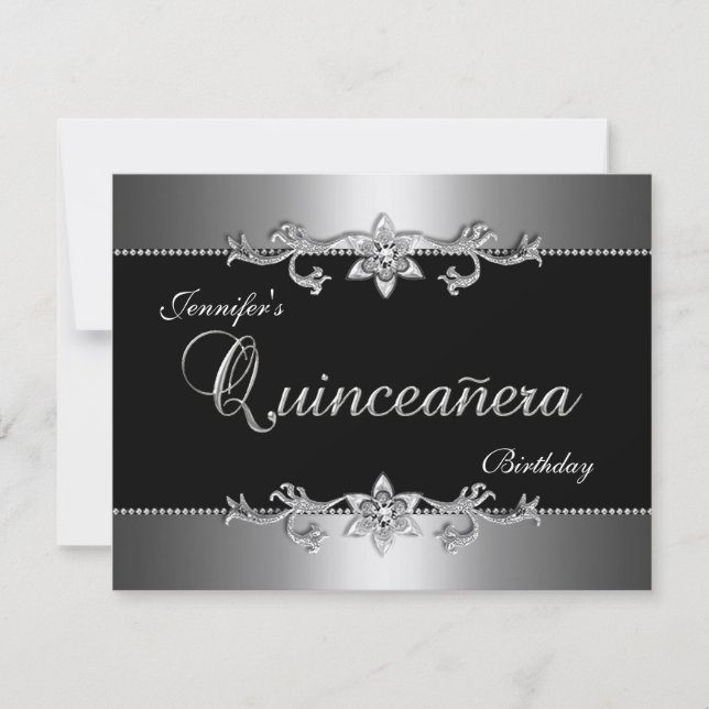 Invitación Quinceanera 15.ª elegante Fiesta de joyas de plata (Anverso)
