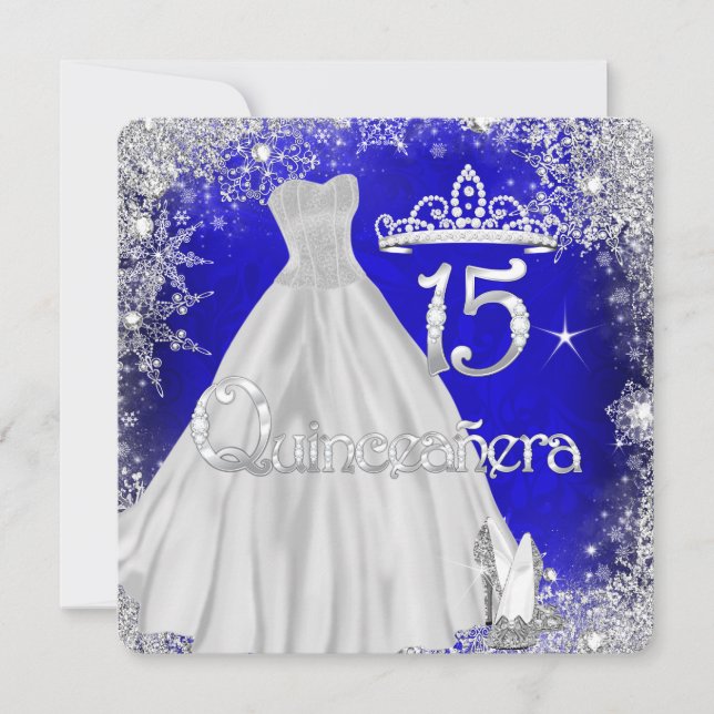 Invitación Quinceanera 15.ª Fiesta de copos de nieve de plata (Anverso)