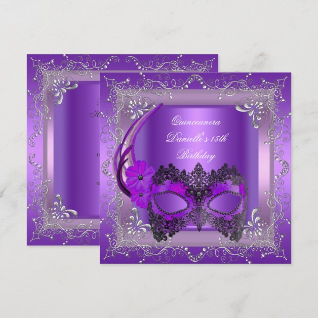 Invitación Quinceanera 15.ª fiesta de cumpleaños mascarada mo (Anverso / Reverso)