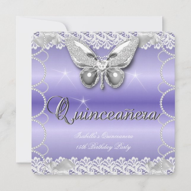 Invitación Quinceanera 15.ª Fiesta de Perla de Mariposa Mauve (Anverso)