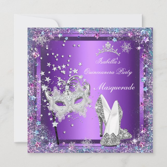Invitación Quinceanera 15.ª Fiesta Púrpura Tiara (Anverso)
