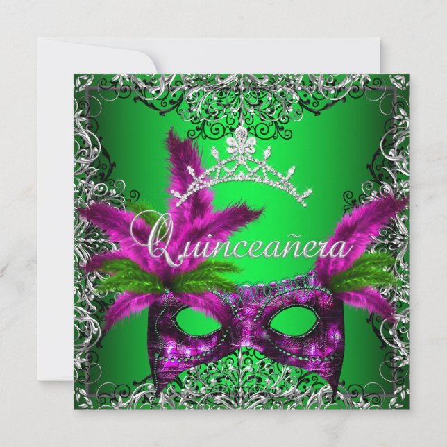 Invitación Quinceanera 15.ª Fiesta Rosa Lime (Anverso)