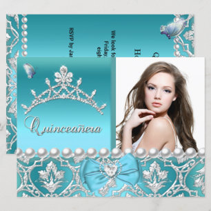 Invitación Quinceanera 15.ª mariposa de damasco azul Añadir f