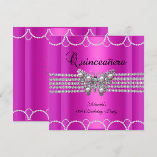 Invitación Quinceanera 15.ª Perla de Mariposa Caliente Rosada