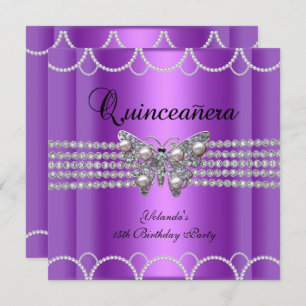 Invitación Quinceanera 15.ª Perla Mariposa Púrpura