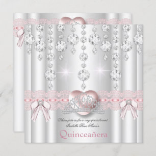 Invitación Quinceanera 15.ª Plata Rosa Diamantes 2