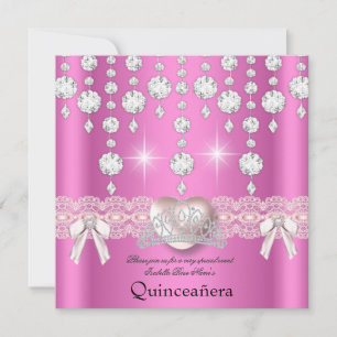 Invitación Quinceanera 15.ª Plata Rosa Diamantes 3