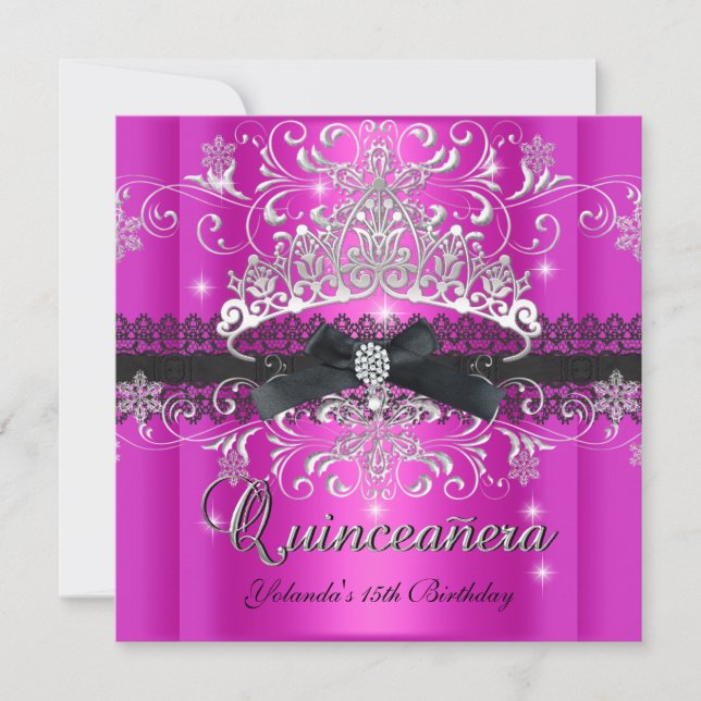 Invitación Quinceanera 15.ª Purpurina Tiara Silver (Anverso)