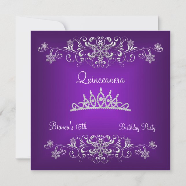 Invitación Quinceanera 15.ª tiara de diamante negro morado (Anverso)