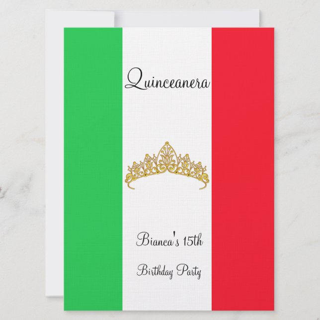 Invitación Quinceanera 15.ª Tiara de Oro de México (Anverso)