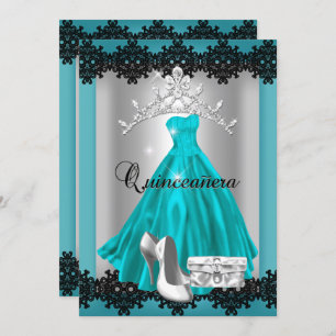 Invitación Quinceanera 15.ª Verde azulada tiara de diamantes 