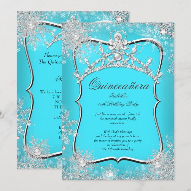 Invitación Quinceanera 15.ª Wonderland Silver Verde azulado (Anverso / Reverso)
