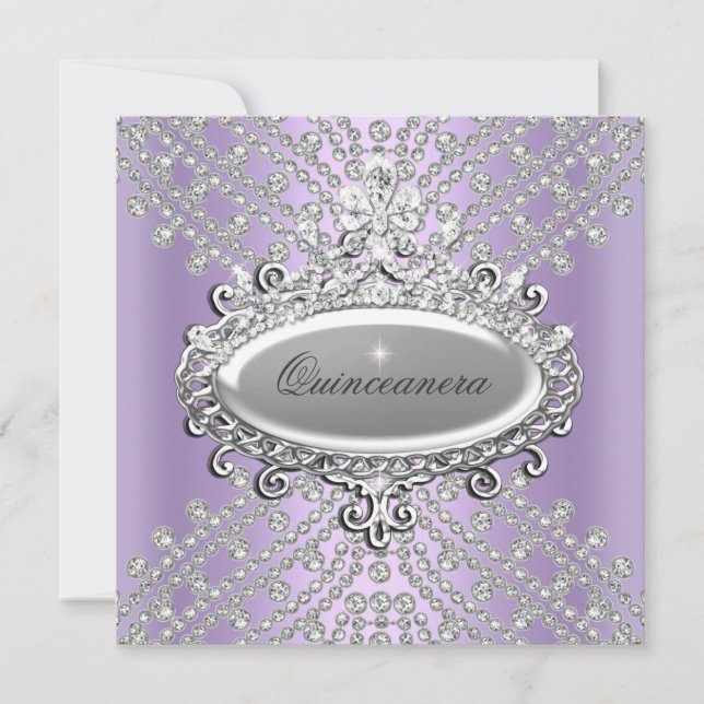 Invitación Quinceanera 15.º Fiesta Lilac Morado Diamante Blan (Anverso)