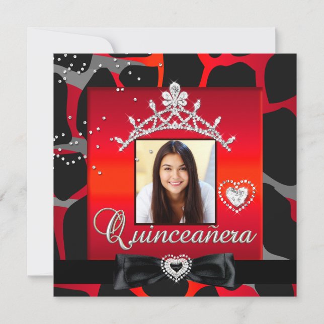 Invitación Quinceanera 15.º Fiesta Red Black Photo (Anverso)