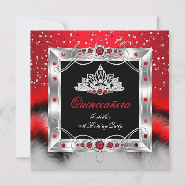 Invitación Quinceanera 15.º Glamour de Perla Roja (Anverso)