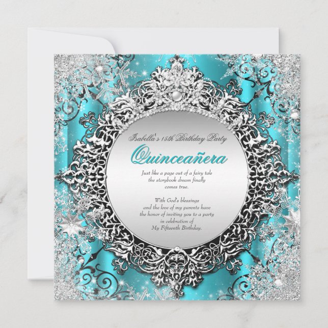 Invitación Quinceanera 15.º invierno Maravilla Verde azulada  (Anverso)