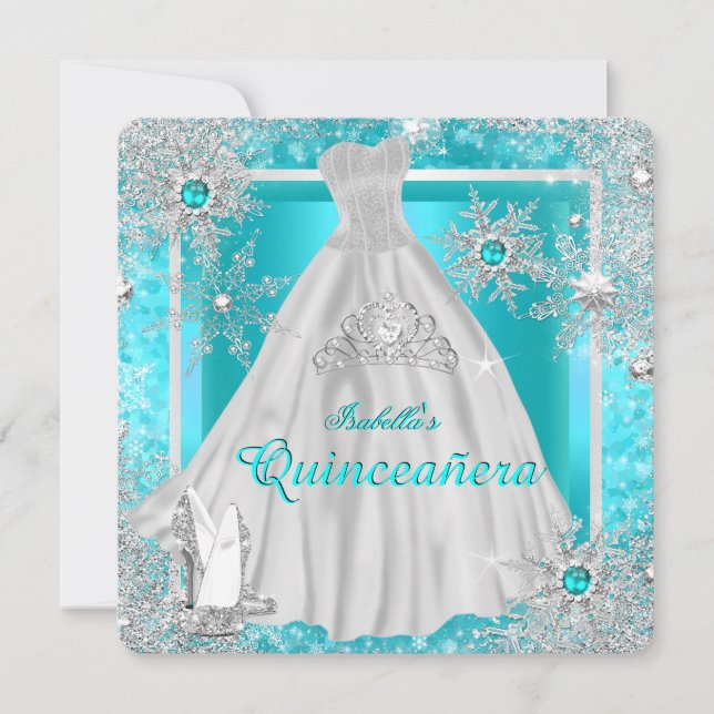 Invitación Quinceanera 15.º invierno Verde azulado Wonderland (Anverso)