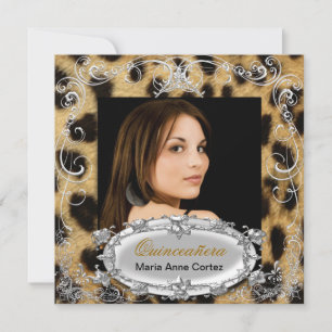 Invitación Quinceañera 15.º leopardo negro marrón