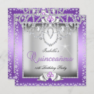 Invitación Quinceanera 15.º tiara de diamantes de plata morad