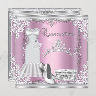 Invitación Quinceanera 15.º tiara de diamantes de plata rosa
